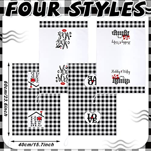 Oudain 4 Pcs Mr and Mrs Gifts Kitchen Towels for Wedding Gifts Love Buffalo Plaid Dish Towers Bridal Shower Housewarming His and Hers Towels for Kitchen Decor Home