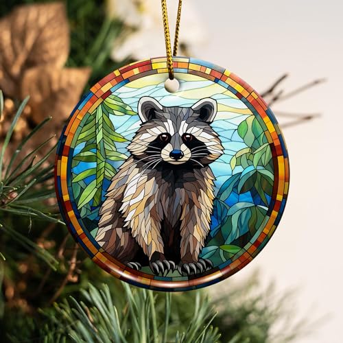 2D Flat All Over Printed, Raccoon Ornaments, Raccoon Ceramic Ornaments, Raccoon Ornaments for Christmas Tree, 2 Sides 2.9" Ceramic Ornaments, Gift for Raccoon Lover (Ephg-52652002)