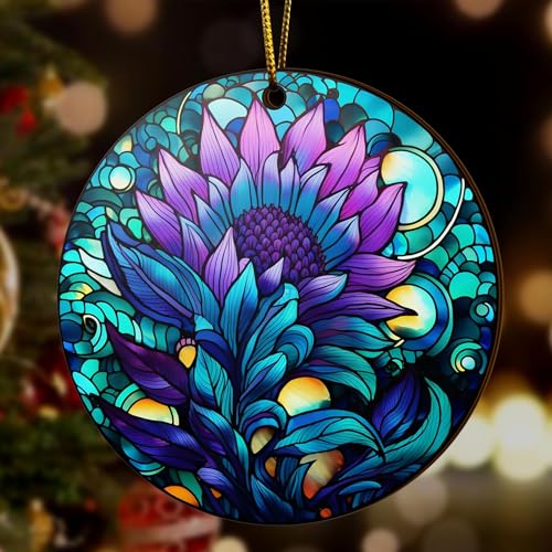 2D Flat All Over Printed, Sunflower Ornaments, Christmas Sunflower Ornaments, 2 Sides 3.5" Wood Ornament, Gift for Sunflower Lover, Christmas Decorations (Ephg-52399002)