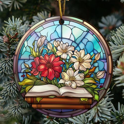 2D Flat All Over Printed, Book Ornaments, Bookshelf Christmas Ornaments, 2 Sides 3.5" Wood Ornament, Gift for Book Lover
