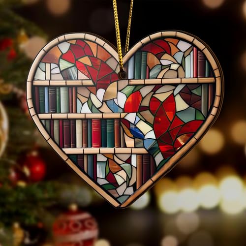 2D Flat All Over Printed, Book Ornaments, Bookshelf Christmas Ornaments, 2 Sides 3.5" Wood Ornament, Gift for Book Lover