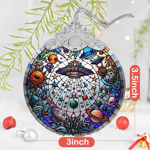 UFO Alien Stained Glass Ornament, Christmas Ornaments, Christmas Tree Decorations, UFO Alien Christmas Decor, UFO Alien Ornaments for Christmas Tree, Holiday Presents, Gift Exchange Ideas