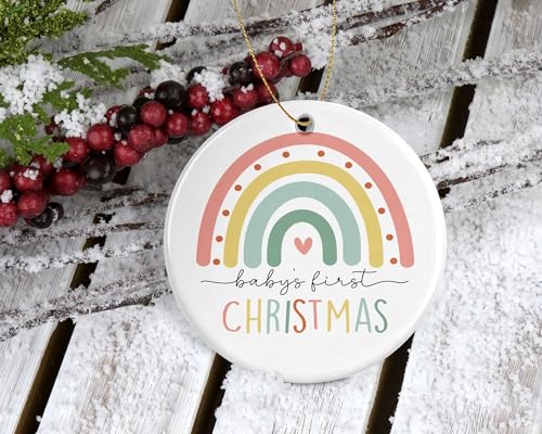 Baby's First Christmas Ornament - Baby Keepsake - Rainbow Christmas Ornament - Boho Rainbow Christmas Ornament - Baby Girl Ornament Printed on Both Sides