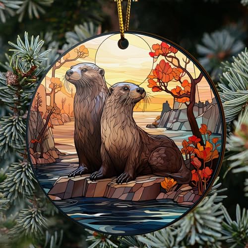 2D Flat All Over Printed, Otter Ornaments, Christmas Tree Ornaments, 2 Sides 3.5" Wood Ornament, Gift for Otter Lover, Christmas Decor (Ephg-52651009)