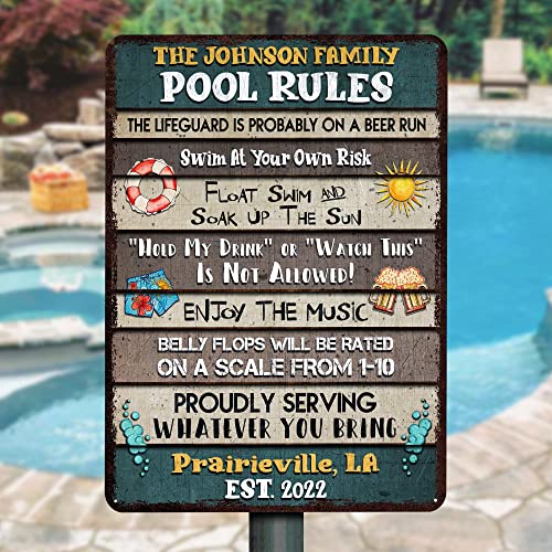 All Over Printed, Pool Rules Metal Sign 8x12", 12x18", 16x24", Pool Funny Sign, Poolside Decorations