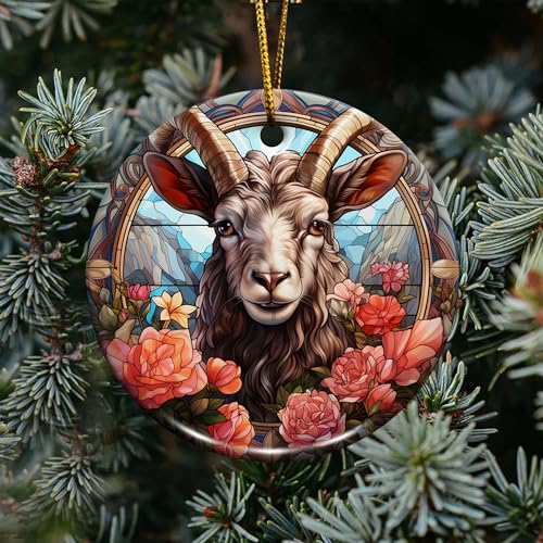 2D Flat All Over Printed, Goat Ornaments, Goat Christmas Ornaments, Goat Ceramic Ornaments, 2 Sides 2.9" Ceramic Ornaments, Gift for Farmer, Christmas Decorations (Ephg-52659004)