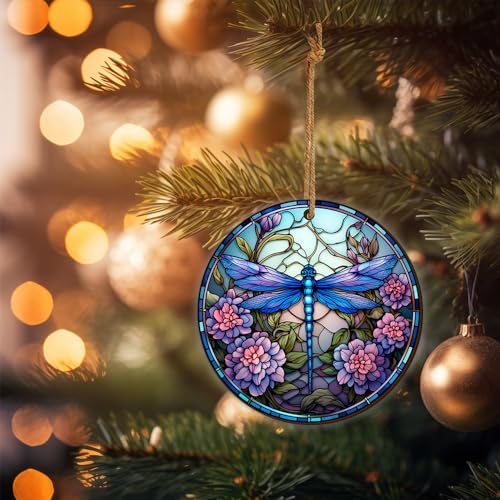 2D Flat All Over Printed, Dragonfly Christmas Ornaments, Ornaments for Dragonfly Lover, 2 Sides 3.5" Wood Ornament, Christmas Decorations (Ephg-51979009)