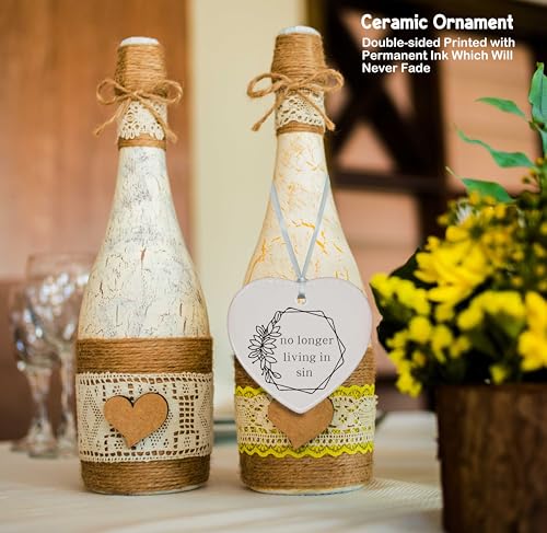 Funny Engagement Gifts-Wedding Gift-Anniversary Present-Bride to Be-Newly Engaged -Bridal Shower Present-Bachelorette Party Keepsake-No Longer Living in Sin-Heart Shaped Ornament