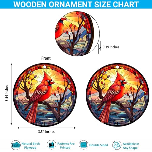 2D Flat All Over Printed, Cardinal Bird Ornaments, Red Cardinal Ornaments, Christmas Memorial Ornaments, 2 Sides 3.5" Wood Ornament, for Sympathy (EPHG-52603005)