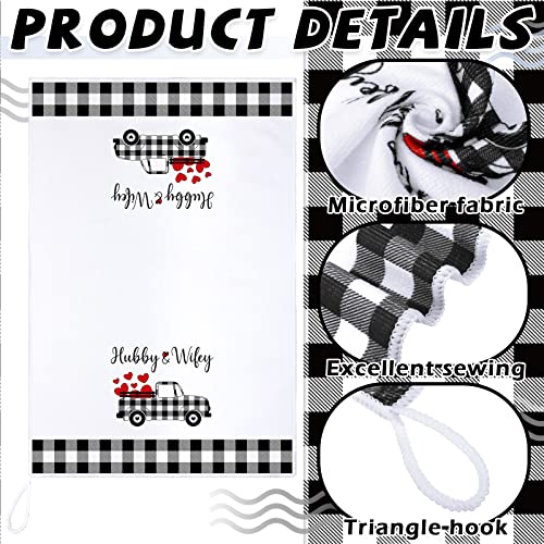 Oudain 4 Pcs Mr and Mrs Gifts Kitchen Towels for Wedding Gifts Love Buffalo Plaid Dish Towers Bridal Shower Housewarming His and Hers Towels for Kitchen Decor Home