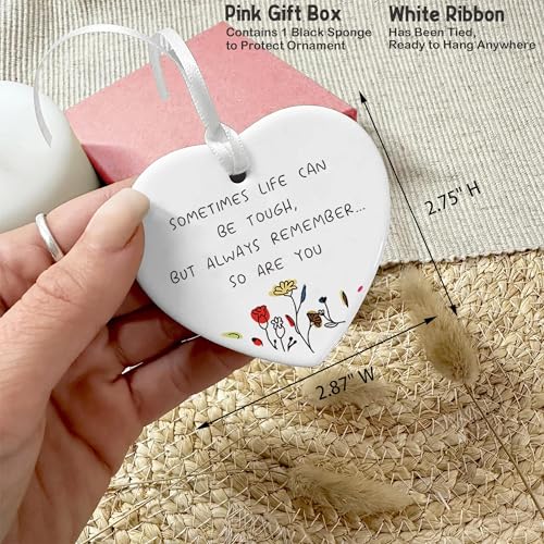 Encourage Motivational,Cheer Up Gift-Get Well Soon,Condolence Present -Sympathy Gift-Sometimes Life Can Be Tough-Ceramic Heart Ornament Keepsake Sign Plaque Decor Present-Double-Sided Printing