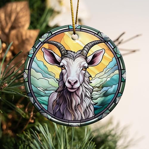 2D Flat All Over Printed, Goat Ornaments, Goat Christmas Ornaments, Goat Ceramic Ornaments, 2 Sides 2.9" Ceramic Ornaments, Gift for Farmer, Christmas Decorations (Ephg-52659002)