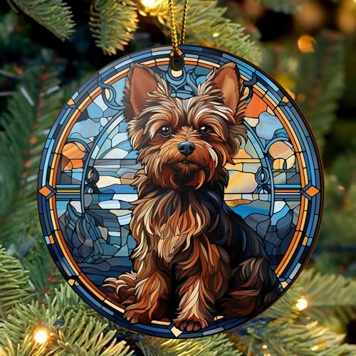 2D Flat All Over Printed, Yorkie Ornaments, Christmas Ornaments for Yorkie Lover, 2 Sides 3.5" Wood Ornament, Christmas Decor (Ephg-52975004)