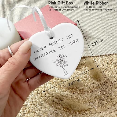 Appreciation Ceramic Heart Ornament Keepsake Sign Plaque Decor - Double-Sided Printing, Thank You Gift for New Job, Retirement, Leaving, Never Forget The Difference You Make