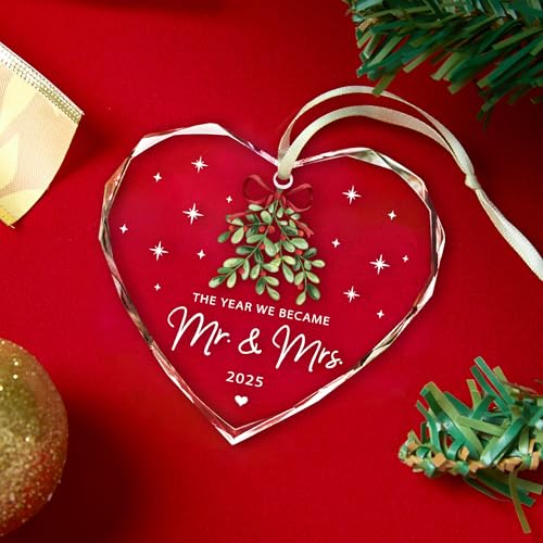 Wedding Gifts, Mr & Mrs Ornament 2025, Hanging Ornament, Glass, Traditional, Just Married Gift for Newlywed Couple
