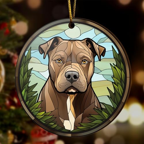 2D Flat All Over Printed, Pitbull Ornaments, Pet Lover Ornaments, 2 Sides 3.5" Wood Ornament, Gift for Pitbull Lover, Christmas Decor (Ephg-52487002)