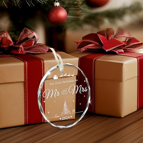 Wedding Gifts, Mr and Mrs Gifts, First Christmas Married Ornament 2024, Wedding Gift for Couple, Unique Crystal Bridal Shower Gift for Bride