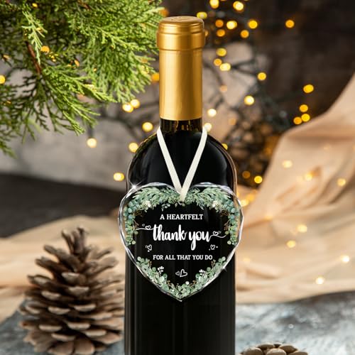 Thank You Gifts for Women, Thank You Glass Ornament Appreciation Gifts for Coworkers Teacher Best Friend Employee Nurse Boss Social Workers - Farewell Gift - Wine Bottle Decor Car Hanging Ornament