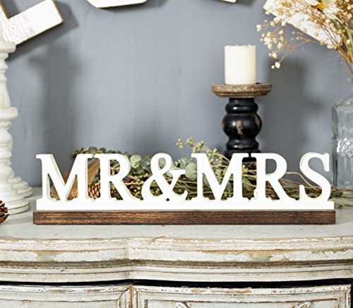 Vintage Mr and Mrs Sign for Wedding Table 16 inches, Distressed White Wedding Shower Decorations for Home Party, Rustic Mr & Mrs Centerpiece Table Signs for Anniversary Reception Ceremony