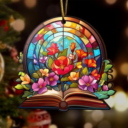 2D Flat All Over Printed, Book Ornaments, Bookshelf Christmas Ornaments, 2 Sides 3.5" Wood Ornament, Gift for Book Lover