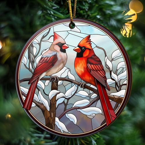 2D Flat All Over Printed, Cardinal Bird Ornaments, Red Cardinal Ornaments, Christmas Memorial Ornaments, 2 Sides 3.5" Wood Ornament, for Sympathy (Ephg-52603020)