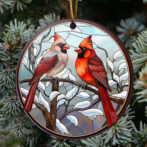 2D Flat All Over Printed, Cardinal Bird Ornaments, Red Cardinal Ornaments, Christmas Memorial Ornaments, 2 Sides 3.5" Wood Ornament, for Sympathy (Ephg-52603020)