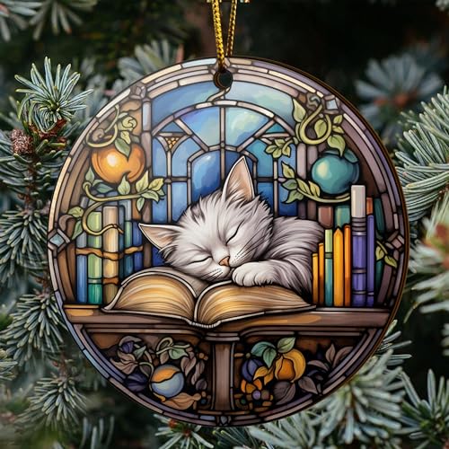 2D Flat All Over Printed, Book Ornaments, Bookshelf Christmas Ornaments, 2 Sides 3.5" Wood Ornament, Gift for Book Lover