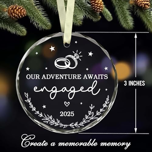 BSQUIELE Engagement Gifts for Couple 2025 - Gifts for Newly Engaged Couple - Wedding Ornament Gift for Bride to be, Groom, Mr, Mrs, Him, Her - Engagement Glass Ornament 2025