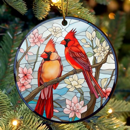 2D Flat All Over Printed, Cardinal Bird Ornaments, Red Cardinal Ornaments, Christmas Memorial Ornaments, 2 Sides 3.5" Wood Ornament, for Sympathy (Ephg-52603018)