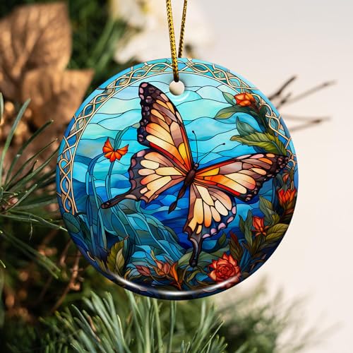 2D Flat All Over Printed, Butterfly Ornaments, Buttefly Ceramic Ornaments, Butterfly Christmas Ornaments, 2 Sides 2.9" Ceramic Ornaments, Butterfly Christmas Decor (EPHG-52541002)