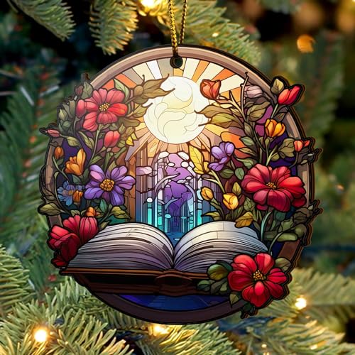 2D Flat All Over Printed, Book Ornaments, Bookshelf Christmas Ornaments, 2 Sides 3.5" Wood Ornament, Gift for Book Lover