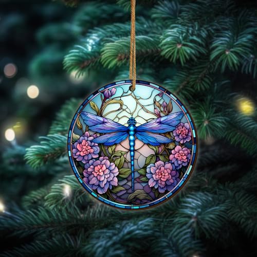 2D Flat All Over Printed, Dragonfly Christmas Ornaments, Ornaments for Dragonfly Lover, 2 Sides 3.5" Wood Ornament, Christmas Decorations (Ephg-51979009)