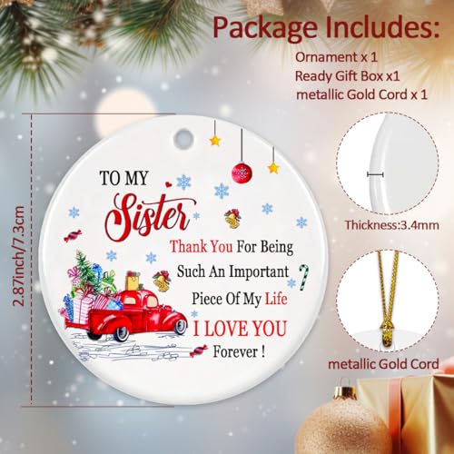 Sister Christmas Ornament 2025, Sister Ornaments for Christmas Tree, Sister, Ceramic White Christmas Sisters Ornament, Sister Gifts for Big Sister Best Friend Soul Sister