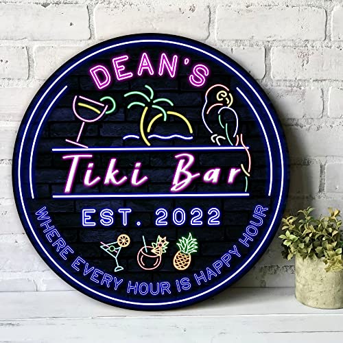 All Over Printed No Real Led Neon Tiki Bar Signs, Gettin' Freaky At The Tiki Signs, 8x8",12x12",18x18" Tiki Bar Signs, Tiki Louge, Tiki Huts, Tiki Bar, Welcome Sign, Door Signs, Bar Signs, Tiki Signs (CSWS-ENNG-35123001)