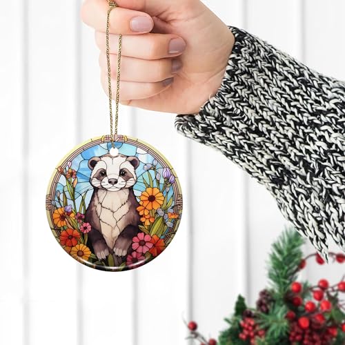 2D Flat All Over Printed, Ferret Ornaments, Ferret Ceramic Ornaments, Ferret Christmas Ornaments, 2 Sides 2.9" Ceramic Ornament, Gift for Ferret Lover, Christmas Decor (EPHG-52653006)