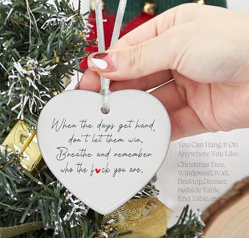 Funny Inspirational Quotes Gifts-Rude Affirmations Keepsake-Funny Reminder,Positive Motivational Present,Encouragement Present,When The Days Get Hard Ceramic Heart Shaped Ornament