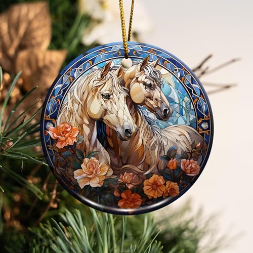 2D Flat All Over Printed, Horse Ornaments, 2 Sides 2.9" Ceramic Ornaments, Gift for Horse Lover, Christmas Decor (Ephg-52658001)