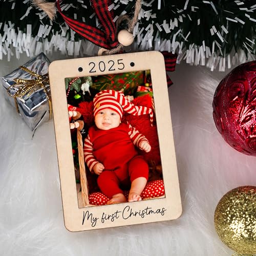 Baby's First Christmas Ornament 2025, Baby First Christmas Picture Frame Ornament, 2x3 Picture Frame Wooden Ornament, Babys First Christmas Ornament 2025 Girl, Boy, My First Christmas Ornament 2025
