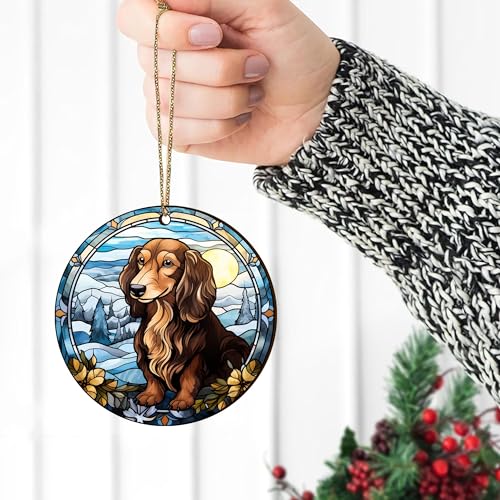2D Flat All Over Printed, Dachshund Ornaments, Dachshund Christmas Ornaments, 2 Sides 3.5" Wood Ornament, Gift for Dachshund Lover, Christmas Decorations (Ephg-52400005)