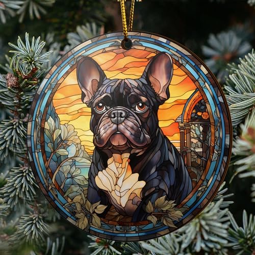 2D Flat All Over Printed, French Bulldog Ornaments, French Bulldog Christmas Ornaments, 2 Sides 3.5" Wood Ornaments, French Bulldog Christmas (EPHG-53028005)