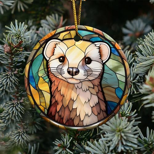 2D Flat All Over Printed, Ferret Ornaments, Ferret Ceramic Ornaments, Ferret Christmas Ornaments, 2 Sides 2.9" Ceramic Ornament, Gift for Ferret Lover, Christmas Decor (Ephg-52653010)