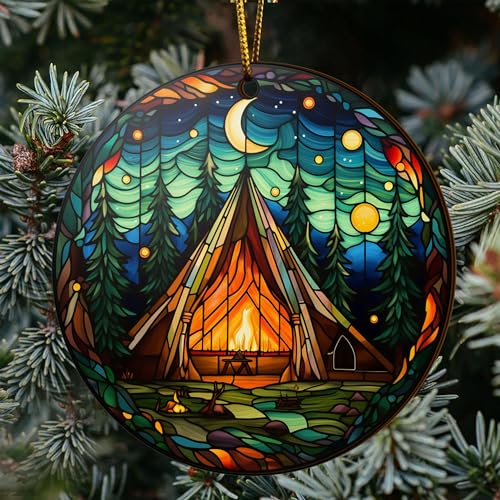 2D Flat All Over Printed, Camping Ornaments, Camping Christmas Ornaments, 2 Sides 3.5" Wood Ornament, Gift for Camper Lover, Christmas Decor