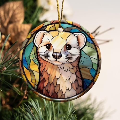 2D Flat All Over Printed, Ferret Ornaments, Ferret Ceramic Ornaments, Ferret Christmas Ornaments, 2 Sides 2.9" Ceramic Ornament, Gift for Ferret Lover, Christmas Decor (Ephg-52653010)
