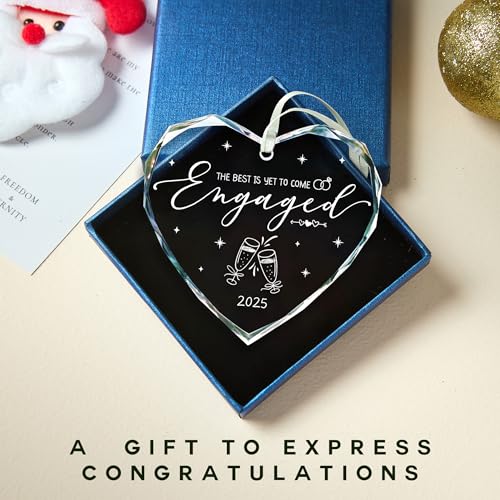 Engagement Gifts for Couples,- Engagement Gifts for Her,Women, Friends, Bride to Be Gifts, Glass Engagement Gift, First Christmas Engagement Ornaments 2025