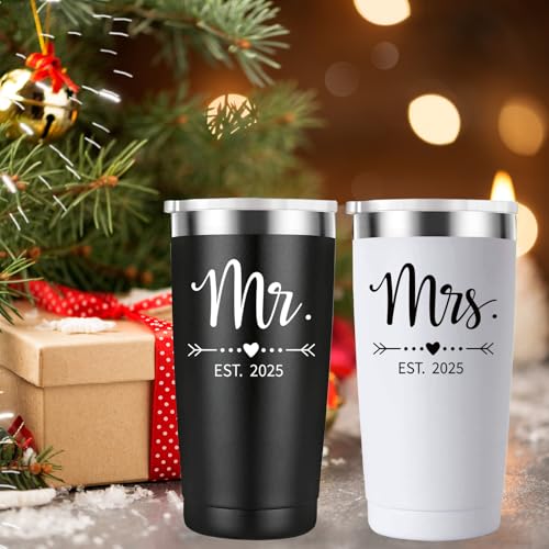 Mamihlap Mr and Mrs Est 2025 Travel Mug Tumbler.Newlyweds Couples Wife Bride To Be Newly Engaged Bridal Shower Gifts.Wedding Tumbler Idea for Bridal Showers Engagement.(20oz Black&White)