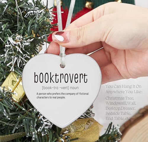 Booktrovert Definition Ornament - Book Lover's Heart Shaped Decor - Gifts for Readers, Librarians, Bookworms, and Nerds - Women, Men, Teen Girls - With Gift Box