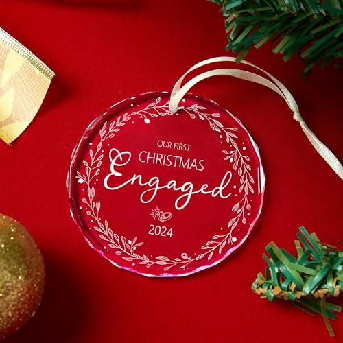Engagement Gifts for Couples,First Christmas Engaged Ornament 2024 - Engagement Christmas Engagement Gifts for Women Wedding Gifts for Couples 2024 - Glass Engaged Christmas Ornament 2024