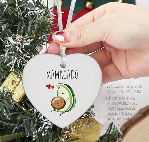 Avocado Mom-Funny Avocado Mamacado-New Mommy Present-New Mom Gift-Mama to Be-Pregnancy Announcement Gift-Newborn New Baby Gift-Baby Announcement Gift-Christmas Decor Gift-Heart Shaped Ornament Gift