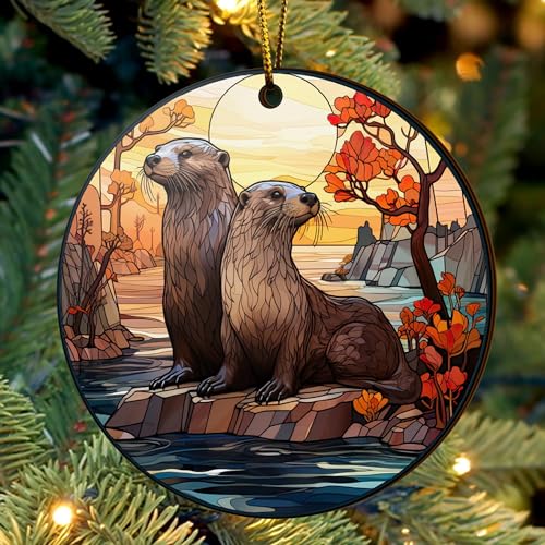 2D Flat All Over Printed, Otter Ornaments, Christmas Tree Ornaments, 2 Sides 3.5" Wood Ornament, Gift for Otter Lover, Christmas Decor (Ephg-52651009)