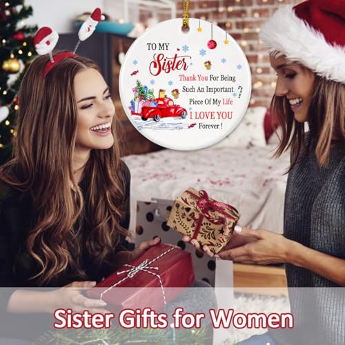 Sister Christmas Ornament 2025, Sister Ornaments for Christmas Tree, Sister, Ceramic White Christmas Sisters Ornament, Sister Gifts for Big Sister Best Friend Soul Sister